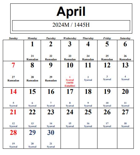 Ramadan Calendar MUIS April 2024