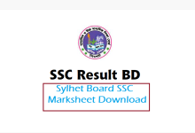 Sylhet Board SSC Result Marksheet Download